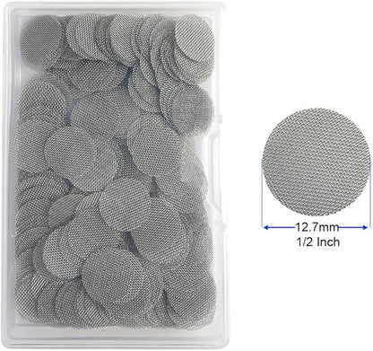 210pcs Stainless Steel Pipe Filters, 12.7mm Smoking Screens Pipe, Silver Mesh Screens Gauzes Filter with Storage Box