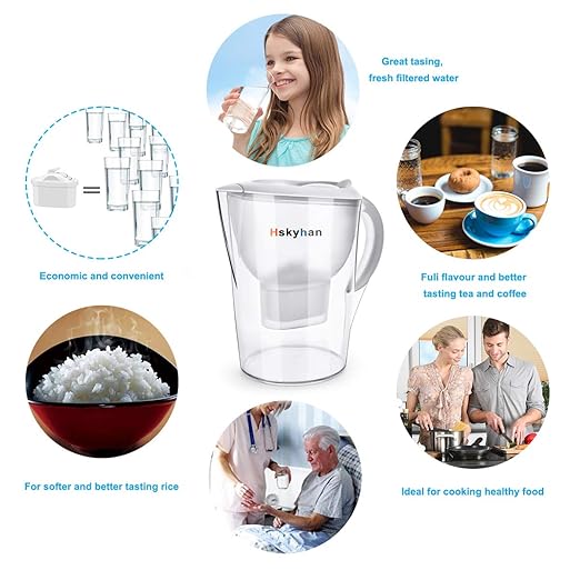 Hskyhan Water Filter Pitcher Alkaline - 3.5 Liters Improve PH, 2 Filters Included, BPA Free, 7 Stage Filteration System to Purifier, White