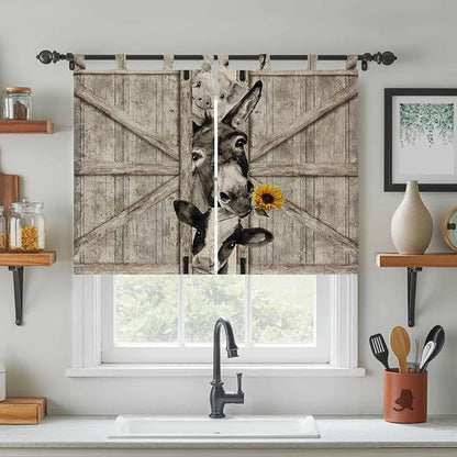 Funny Farm Animals Bedroom Curtains 63 Inch Length, Window Curtains Tab Top, Vintage Barn Brown Sunflowers Light Filtering Window Treatments Drapes 42"x63" 2 Panel