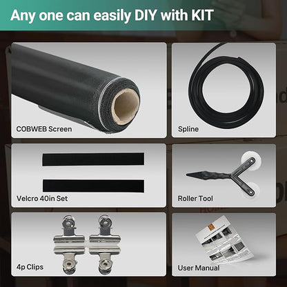 Premium Window Screen Replacement DIY KIT 39"51" Blocks Rain, Pet Scratch, Pollen, Fine Dust 99%, 30Mesh Durable New Material, Repair DIY Tools Included(W39in X L380in)