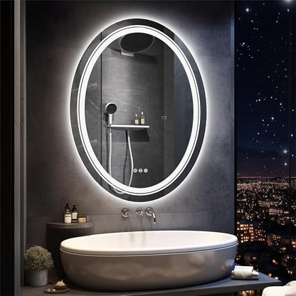LUVODI Lighted LED Bathroom Mirror: 28”x20” Oval Wall Mounted Makeup Mirror with Backlit and Front Light - Modern Dimmable Smart Mirror Anti Fog with Touch Switch Sensor for Restroom Bedroom