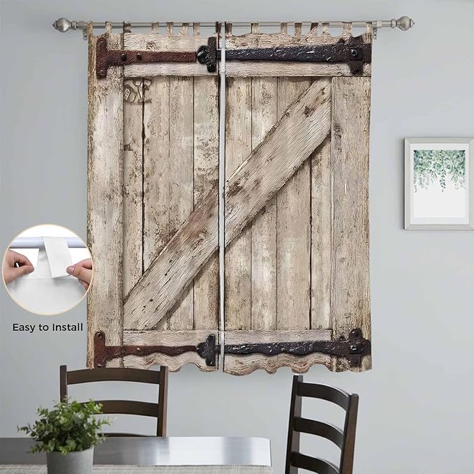 Farmhouse Wood Grain Living Room Curtains 84 Inch Length, Window Curtains Tab Top, Vintage Country Barn Gate Brown Light Filtering Window Treatments Drapes 52"x84" 2 Panel