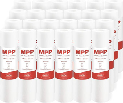 SimPure 5 Micron 10" x 2.5" Whole House Carbon Sediment Water Filter Cartridge Replacement for Home Under-Sink & Countertop Filtration System (Polypropylene, 24 Count)