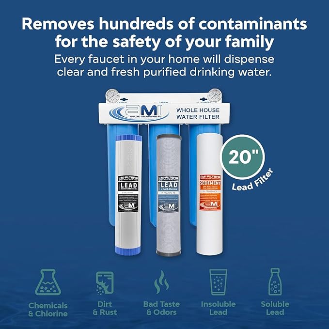Applied Membranes Inc. 3-Stage Whole-House Water Filter System, (#)-Inch Lead Filter Cartridges