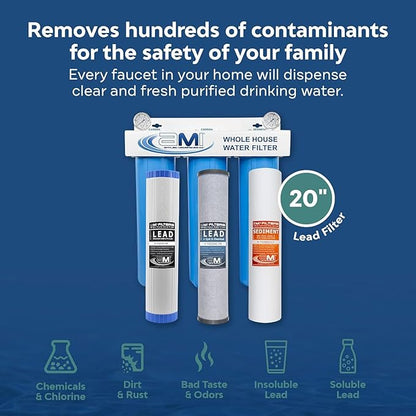 Applied Membranes Inc. 3-Stage Whole-House Water Filter System, (#)-Inch Lead Filter Cartridges