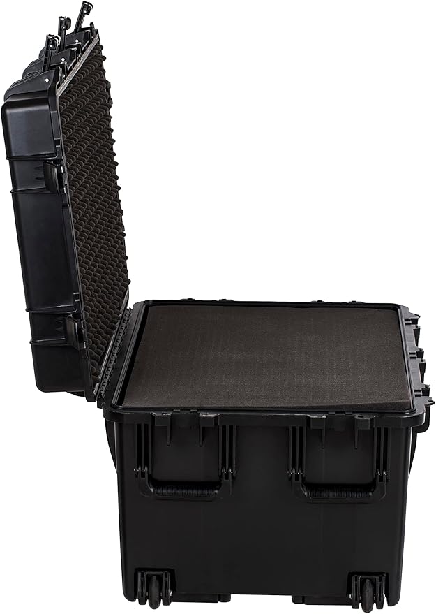 MEIJIA Portable All Weather Waterproof Camera Case,Customizable Fit Foam with Rolling Wheels and Retractable Pull Handle,33.25"X24.4"X19.3"