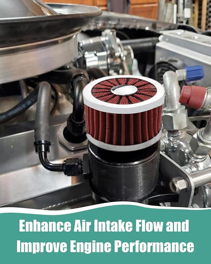 2PCS Car Air Filter Fit for Vehicles with 23mm Air Intake, High Flow Vent Valve Cover Breather Filter (Red)