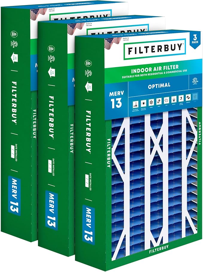 Filterbuy 16x28x6 Air Filter MERV 13 Optimal Smoke & Allergy Defense (3-Pack), Pleated HVAC AC Furnace Filters for AprilAire Space-Gard 401, 2400, & Lennox (Actual Size: 15.50 x 26.88 x 6.00)