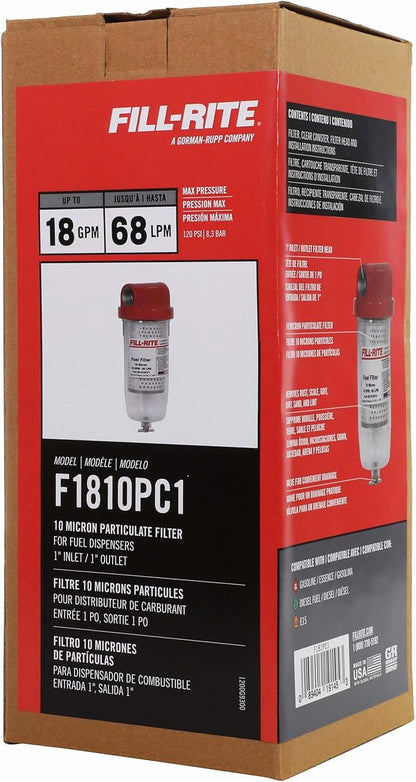 Fill-Rite F1810PC1 1" 18 GPM (68 LPM) 10 Micron Particulate Fuel Filter with Drain (Clear Bowl)