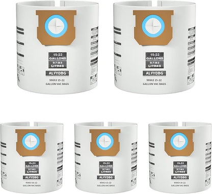for Shop Vac Bags 15-22 Gallon, Type G 90663 9066300; Type J 90673 9067300 and VF2008 High-Efficiency Disposable Dust Collection Vacuum Filter Bags 5 Pack