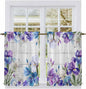 Spring Flowers Kitchen Curtains, Watercolor Garden Florals Wooden Grain Light Filtering Window Curtain Panels, 2Pcs Rod Pocket Window Treatments Set for Cabin Bathroom Bedroom 52x45 Inches