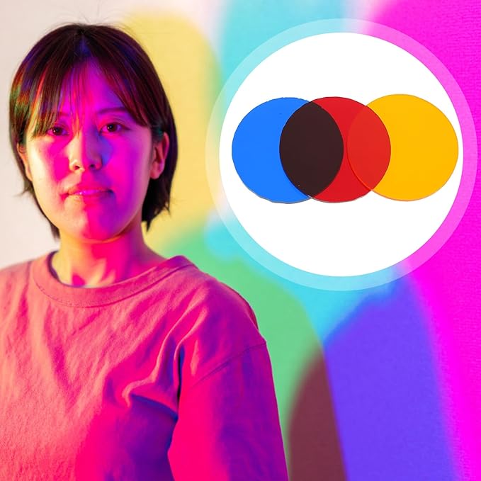 Educational Color Filter Boards 9 Pieces Circular Transparent Color Film Sheets 1.96X1.96 Inch for Lighting Effects Correction and Cognitive Learning Tools