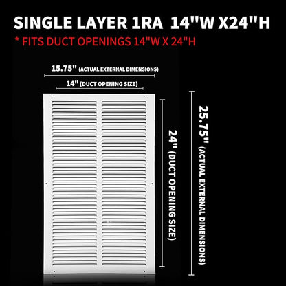 14x24 Return Air Grille(Duct Opening Size),Air Return Vent Cover,Flat Vent Cover,Rejillas De Aire Acondicionado Para Casa,Return Air Grilles,Outer Dimensions:15.75"Wx25.75"H(14"W x 24"H, Duct Opening)