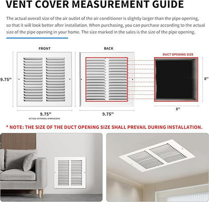 8x8 Vent Cover(Duct Opening Size),Air Return Vent Cover,Flat Vent Cover,Rejillas De Aire Acondicionado para Casa,Return Air Grilles,Outer Dimensions:9.75"Wx9.75"H(8"W x 8"H, Duct Opening)