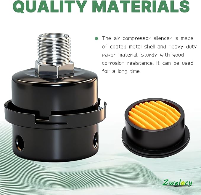 Air Compressor Silencer Filter, 1/2" Thread,20mm Metal Noise Muffler, Replacement Intake Filter Replacement for Generators, Blowers, Exhaust Ports, Air Compressor Parts