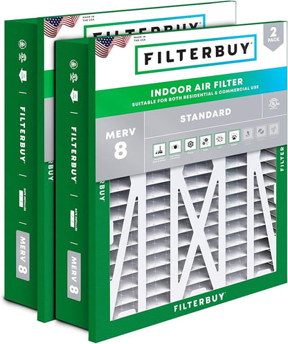 Filterbuy 20x25x5 Air Filter MERV 8 Essential Dust & Allergy Defense (2-Pack), Electrostatic Pleated HVAC AC Furnace Filters Replacement for Honeywell Return Grille (Actual Size: 18.38 x 23.38 x 3.69)
