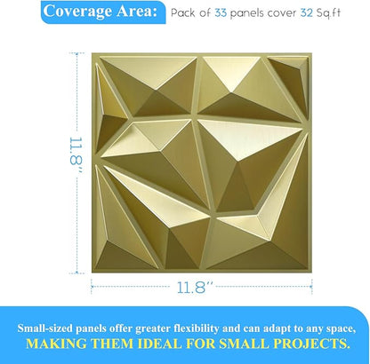 33 Pack Decorative 3D Wall Panels for Interior Wall Decor,12''x12'' Champaign Gold Diamond Design Accent Wall Panles for Living Room,TV Wall Background,Bedroom
