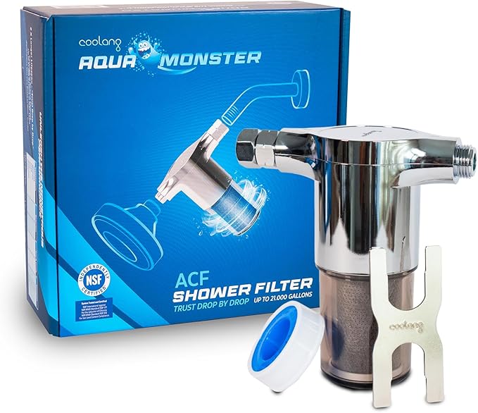 Aquamonster ACF Shower Filter | NSF Certified Chlorine Removal | 21,000 Gallon Long Life | Skin & Hair Moisture Care | Easy Install | Korean Technology | by Coolang