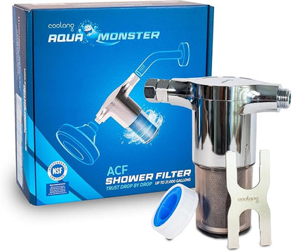 Aquamonster ACF Shower Filter | NSF Certified Chlorine Removal | 21,000 Gallon Long Life | Skin & Hair Moisture Care | Easy Install | Korean Technology | by Coolang