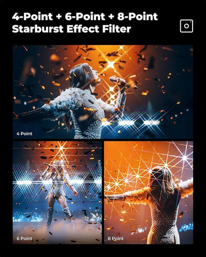 K&F CONCEPT 72mm Star Filters Kit (3pcs) 4 Points 6 Points 8 Points Cross Screen Starburst Filters Set -18 Layer Coating Ultra Slim Optical Glass Camera Lens Filter with 3 Cleaning Cloth