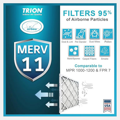 16x25x3 Air Filter MERV 11 (3-Pack) TRION Air Bear Pleated HVAC Air Filter Replacement (Actual Size: 15.75 x 24.25 x 3.0625 Inches)