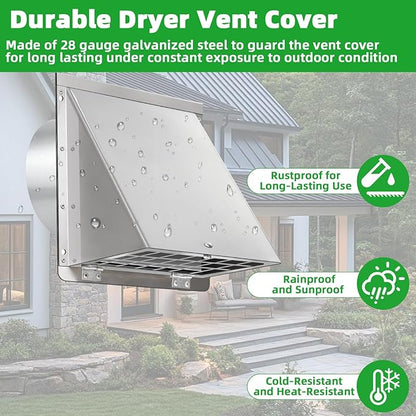 6 Inch Wall Vent with Screen and Damper,304 Stainless Steel Outdoor Wall Exhaust Vent Cover,6in Dryer Vent Cover Outside,Exterior Wall Vent Hood Cap for Dryer,Kitchen Range Hood,Bathroom Air Vent