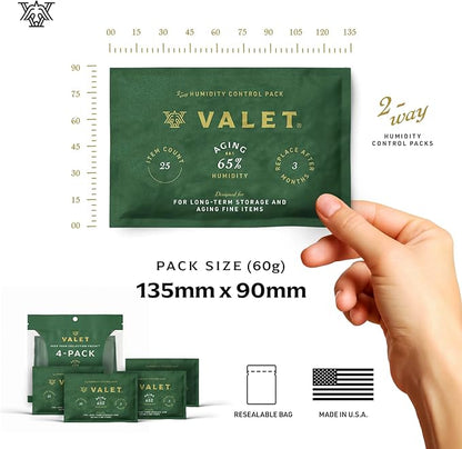 Valet 65% Two-Way Humidity Packs for Aging and Long Term Storage, 12-Pack, 60g Each, Humidifier Pack Prevents Leaks and Controls Moisture with Natural Craft Paper Design