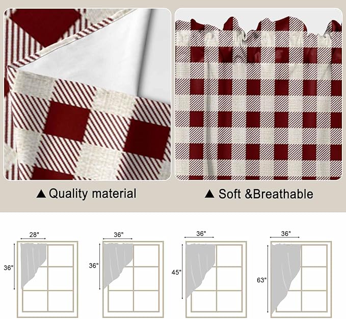 Swag Curtain Valances for Kitchen Windows,Farm Barn Western Star on Vintage Short Rod Pocket Window Valance,Red Buffalo Plaid Swag Topper for Bedroom Living Room,2 Panels 36x45in