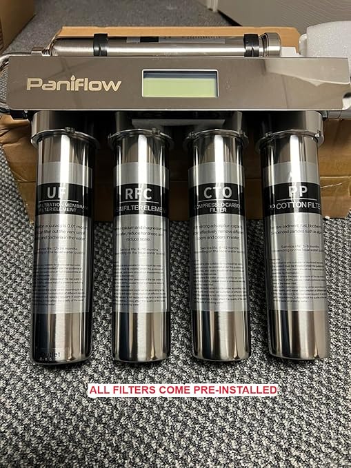 PaniFlow, Water Filter System, 5 Stages Ultrafiltration Water Purifier for Sink, Pur Water Filter, 90 L/H, Tankless Instant Water Purifier for House, Filter Replacement Indicator (Stainless Steel)