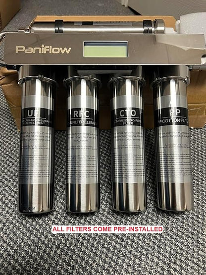 PaniFlow, Water Filter System, 5 Stages Ultrafiltration Water Purifier for Sink, Pur Water Filter, 90 L/H, Tankless Instant Water Purifier for House, Filter Replacement Indicator (Stainless Steel)