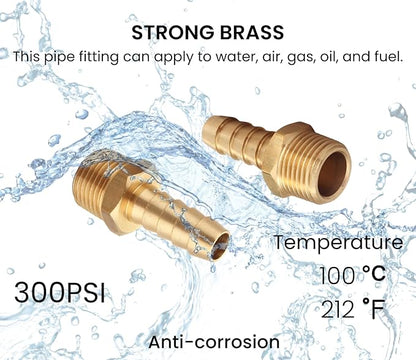 3/8 Inch NPT to 3/8 Inch Barb, Hose Barb Adapter, Air Hose Fittings Brass Pipe Fittings Male Thread, (4 Piece)