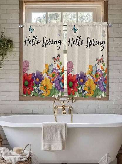 Spring Flowers Tier Curtains 45 Inches Long, Farmhouse Vintage Country Colorful Floral Window Treatment Curtain Drapes, Window Half Privacy Curtains for Bedroom Bathroom, 42"x45", 2 Panels