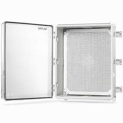 QILIPSU Waterproof Junction Box IP67 Outdoor Plastic Electrical Project Enclosure Weatherproof with Mounting Plate, Wall Brackets, Hinged Clear Cover 20"x16.1"x7.9" CC