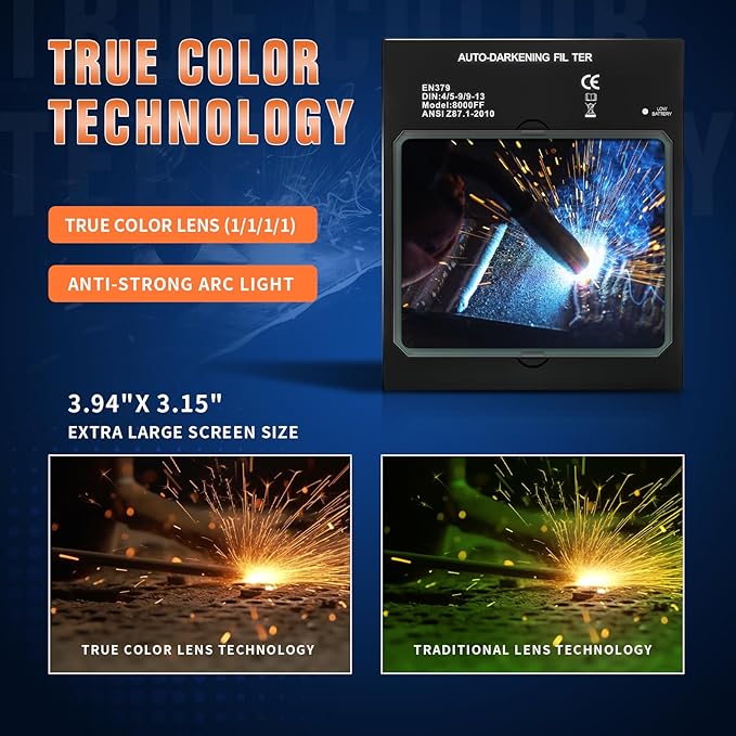 TRQWH Auto Darkening Welding Lens - Welding Helmet Lens True Color Technology with 4 Arc Sensor Ajustable Shade Range 4/5-13 Automatic LCD Lens Dimming Shade Filter 4.49x5.24in Auto Welding Lens