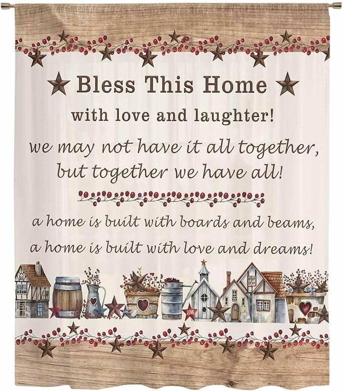 Farmhouse Sheer Curtains 84 Inch Length Country Star Barn Berry Brown Wood Plank Chiffon Curtain for Bedroom Living Room Light Filtering Rod Pocket Window Treatments Voile Curtains Drapes for Dining