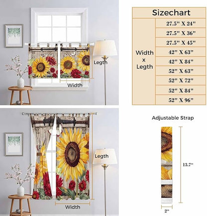 Sunflowers Kitchen Curtains 36 Inch Length, Small Window Curtains Tab Top, Retro Flower Barn Doors Butterfly Farmhouse Brown Light Filtering Short Window Treatments Tier Drapes 27.5"x36" 2 Panel