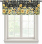 Summer Floral Sheer Valance Curtains, Watercolor Sunflower Eucalyptus Leaves Letter Print Light Filtering Kitchen Valances Rod Pocket Voile Curtain Treatment for Bedroom/Living Room/Basement 42Wx12L