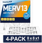 8×8×1 MERV 13 Furnace Air Filters - HVAC/Furnace AC Filter Replacement (Actual Size 7.75x7.75x0.75) - Pleated Dust Defense Air Conditioner Filters for Home Office (4 Pack)
