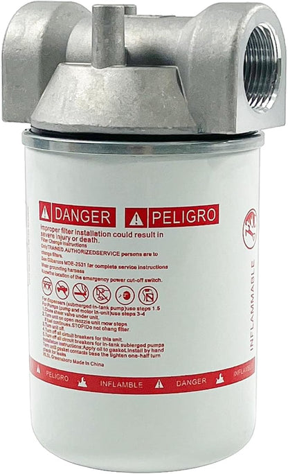 1 Inch NPT Fuel Tank Filter Kit, High Flow Fuel Filter 25 GPM 30 Micron Spin-on Cartridge Style Particulate Filter Compatible With Diesel Transfer Pump