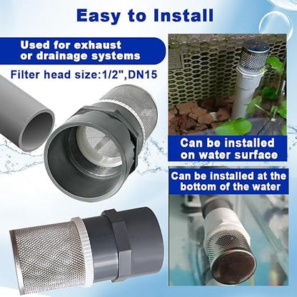 1/2" inch stainless steel filter cover connected to 1/2" grey pvc filter DN15 water pipe, suction strainer used to remove debris and reduce solid entry(1pcs)