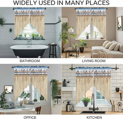 Western Horse Swag Valances for Windows, Farmhouse Wooden Grain Vintage Cowboy Barn Door Rod Pocket Kitchen Curtains Valance, Kitchen Window Curtains Swag for Cafe Living Room, 2 Panels, 36x45 inch