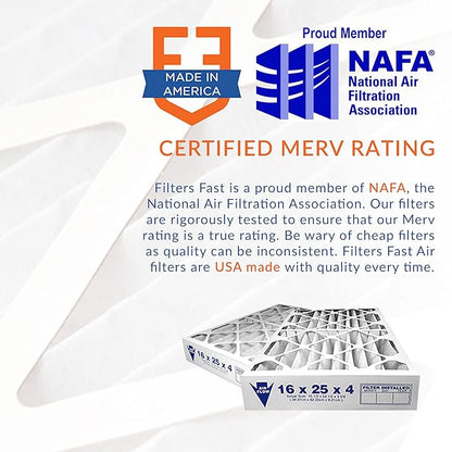 Filters Fast 20x25x1 Air Filter Merv 13, 1" AC Furnace Air Filters, Made in the USA, Actual Size: 19.75" x 24.75" x 0.75”, 6 Pack