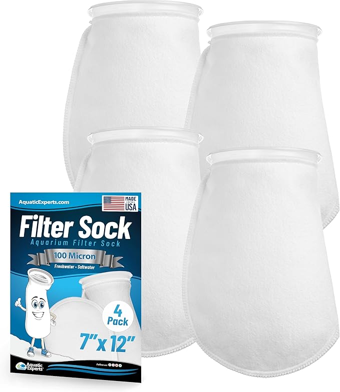 Aquatic Experts 7 Inch Filter Sock - 100 Micron Felt Filter Sock, Filter Socks for Saltwater Aquarium, Fish Tank Sump Filter Sock, Freshwater Aquarium Socks, Reef Filter Sock, (7"x12", 4 Pack)