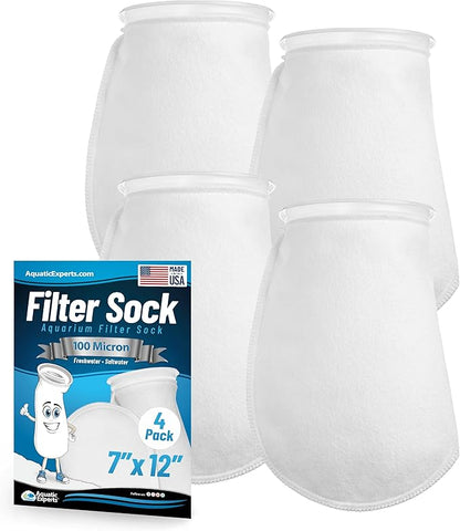 Aquatic Experts 7 Inch Filter Sock - 100 Micron Felt Filter Sock, Filter Socks for Saltwater Aquarium, Fish Tank Sump Filter Sock, Freshwater Aquarium Socks, Reef Filter Sock, (7"x12", 4 Pack)