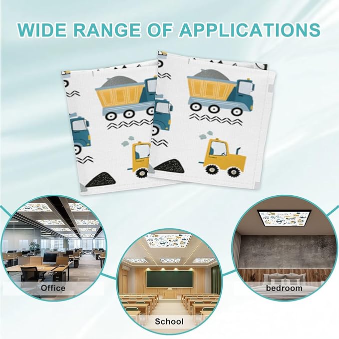 6 Pcs Fluorescent Light Covers for Ceiling Lights Construction Vehicles Machinery Trucks Cranes Cement Mixers Blue Decorative Magnets Light Filters for Office Home Classroom Must Haves 4’ x 2’