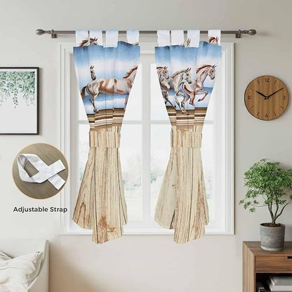 Western Horse Bathroom Curtains 63 Inch Length, Window Curtains Tab Top, Farmhouse Wooden Grain Vintage Cowboy Barn Door Light Filtering Window Treatments Drapes 52"x63" 2 Panel