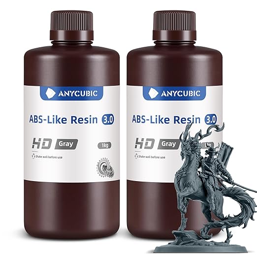 ANYCUBIC ABS-Like Resin 3.0, 3D Printer Resin with Enhanced Strength and Toughness, High Precision and Minimal Shrinkage, Wide Compatibility for All LCD Resin 3D Printers (HD Grey, 2kg)