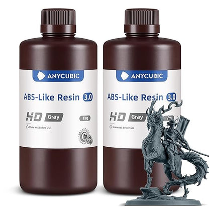ANYCUBIC ABS-Like Resin 3.0, 3D Printer Resin with Enhanced Strength and Toughness, High Precision and Minimal Shrinkage, Wide Compatibility for All LCD Resin 3D Printers (HD Grey, 2kg)