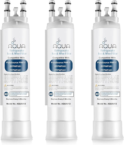 AQUA012 FPPWFU01 Water Filter Replacement Compatible with EPPWF01 PureAdvantage PWF-1 FPPWFU01 PurePour PWF-1Refrigerator Water Filter(3 Packs)