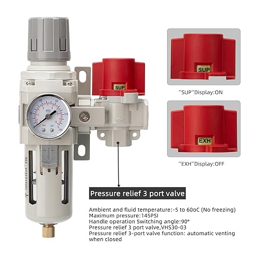 Industrial Air Compressor Filter Regulator Combo 3/8" NPT 0-150 PSI Gauge,Semi-Auto Drain,Pressure relief 3 port valve,5 Micron Water Separator for Pneumatic Tools